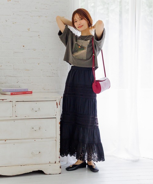 mysty woman（ミスティウーマン）の「コットンティアードレーススカート　586727（スカート・レディース・ブラック/オフホワイト/ブラウン・FREE）」の21枚目の写真