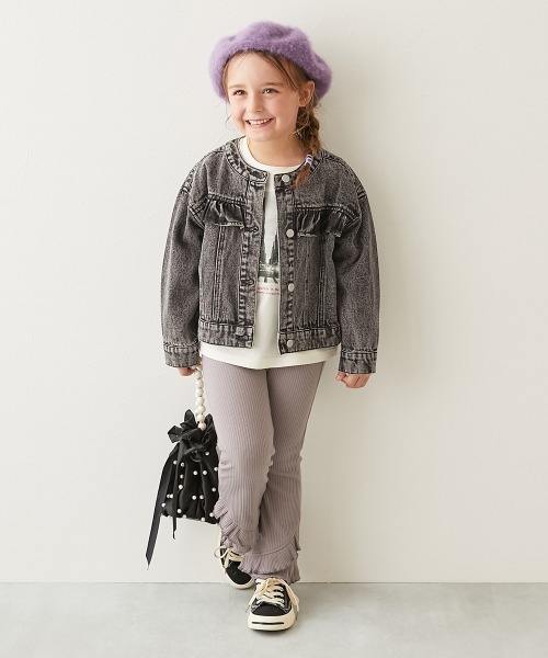 devirock（デビロック）の「【セットアップ可能】バックフリル ノーカラー デニムジャケット（デニムジャケット・キッズ・ブラック系/ブルー系・100cm/110cm/120cm/130cm/140cm/150cm/160cm）」の3枚目の写真