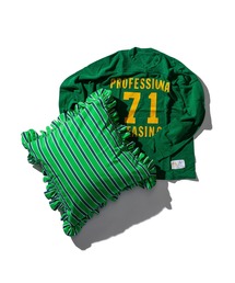PUEBCO(vGuR)SHIRT FABRIC RUFFLE CUSHION COVER Green Stripe(NbV/NbVJo[)