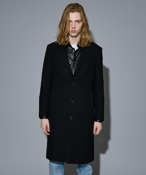 5351 POUR LES HOMMES（ゴーサンゴーイチプールオム）の「【25A/W】尾州産 ピークドラペル チェスターコート（チェスターコート・メンズ・ブルー/ブラック・44/46/48/50）」の4枚目の写真