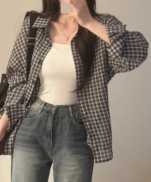 2ly2(トゥーリートゥー)の「軽やかに羽織れる!ゆったりチェック柄シャツ(シャツ/ブラウス・レディース・ホワイト/ピンク/ブラック・FREE)」の18枚目の写真