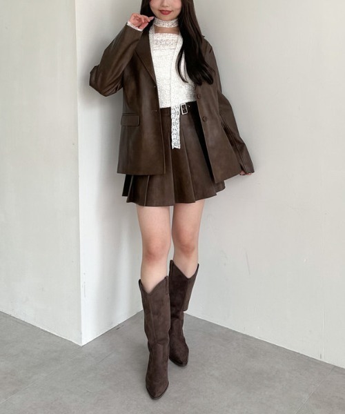 archives（アルシーヴ）の「【ＳＥＴＵＰ対応】フェイクレザープリーツミニスカート（スカート・レディース・ブラウン/ブラック・SMALL/MEDIUM）」の11枚目の写真