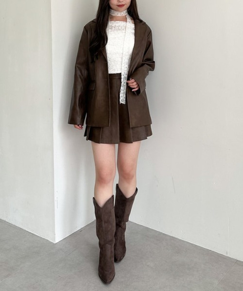 archives（アルシーヴ）の「【ＳＥＴＵＰ対応】フェイクレザープリーツミニスカート（スカート・レディース・ブラウン/ブラック・SMALL/MEDIUM）」の12枚目の写真