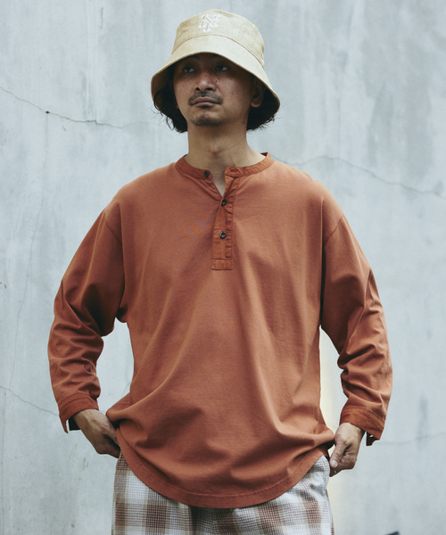 セール】ガーメントダイ スリーピング ヘンリーネック Tシャツ（T