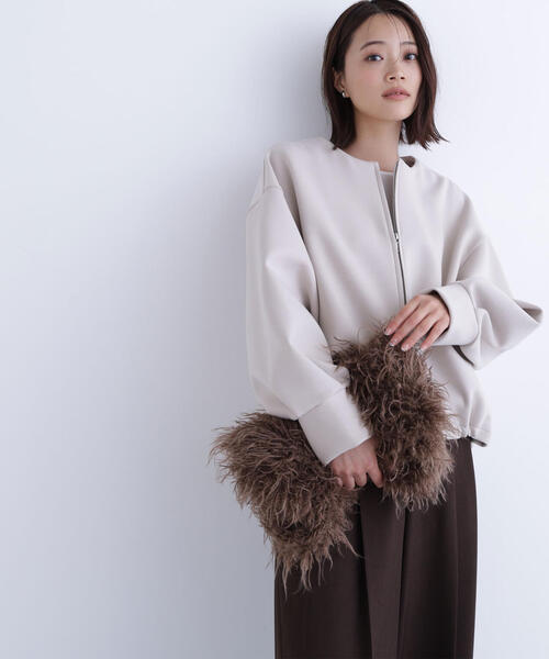 NATURAL BEAUTY BASIC（ナチュラルビューティーベーシック）の「◇ノーカラーダンボールブルゾン（ブルゾン・レディース・ベージュ/ダークカーキ/ブラック・FREE）」の7枚目の写真