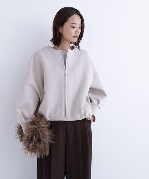 NATURAL BEAUTY BASIC（ナチュラルビューティーベーシック）の「◇ノーカラーダンボールブルゾン（ブルゾン・レディース・ベージュ/ダークカーキ/ブラック・FREE）」の9枚目の写真