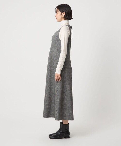 green label relaxing（グリーンレーベルリラクシング）の「［size SHORTあり］TWEEDY  ツイーディー Vネック フレア ジャンパースカート（ジャンパースカート・レディース・ブラック/ベージュ・FREE/SHORT）」の10枚目の写真