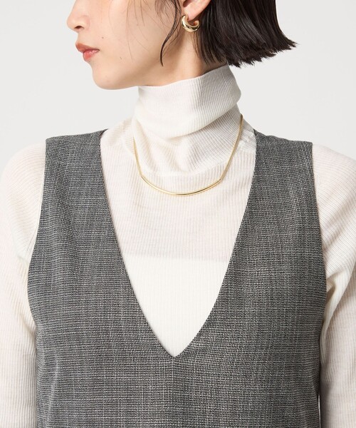 green label relaxing（グリーンレーベルリラクシング）の「［size SHORTあり］TWEEDY  ツイーディー Vネック フレア ジャンパースカート（ジャンパースカート・レディース・ブラック/ベージュ・FREE/SHORT）」の12枚目の写真