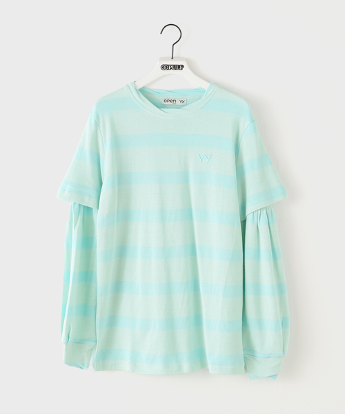 OPEN Yy(オープンワイワイ)の「【Geek Office / ギークオフィス】OPEN YY Knitted LAYERED STRIPE TSHIRT(Tシャツ/カットソー・レディース・ブルー系その他・SMALL)」の1枚目の写真
