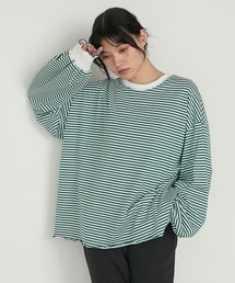 【forksy.】メローボリューム袖オーバーサイズボーダー長袖Tシャツ