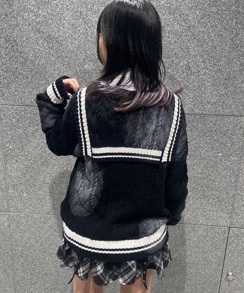 TRAVAS TOKYO(トラバス トウキョウ)の「『TRAVAS TOKYO/トラバス トーキョー』顔料加工セーラーカラーケーブルニット(ニット/セーター・レディース・ホワイト/ブラック・FREE)」の20枚目の写真