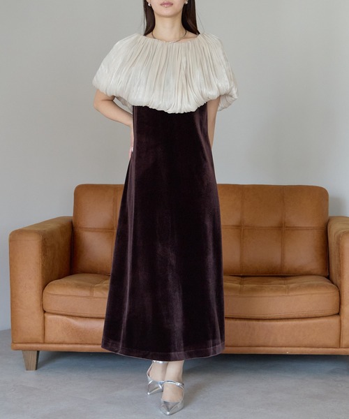 セール】バルーンスヌード＆ベロア パーティードレス 二点セット (S,M