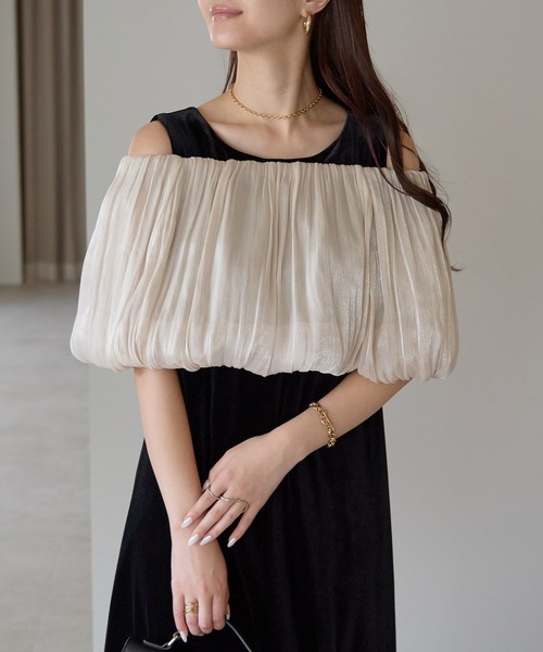 プレフェリール（PREFERIR）/バルーンスヌード+ベロアドレス 2点セット セール】バルーンスヌード＆ベロア パーティードレス 二点セット (S,M