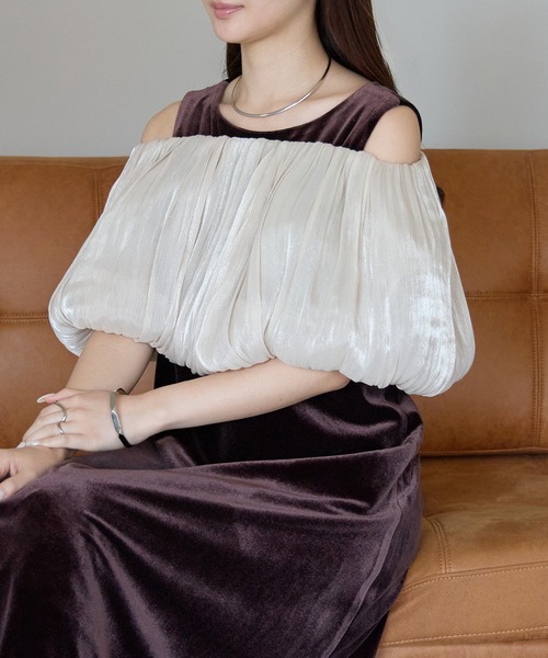 プレフェリール（PREFERIR）/バルーンスヌード+ベロアドレス 2点セット セール】バルーンスヌード＆ベロア パーティードレス 二点セット (S,M