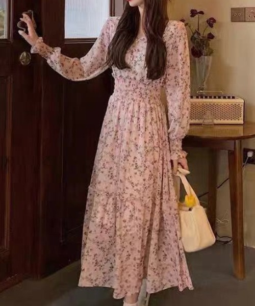 cammie（キャミー）の「フラワープリントウエストシャーリングワンピース（ワンピース・レディース・ピンク/ラベンダー/アイボリー・L/M）」の9枚目の写真