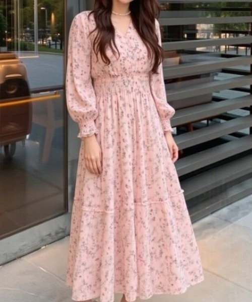 cammie（キャミー）の「フラワープリントウエストシャーリングワンピース（ワンピース・レディース・ピンク/ラベンダー/アイボリー・L/M）」の12枚目の写真