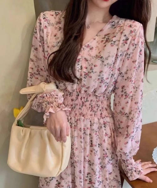 cammie（キャミー）の「フラワープリントウエストシャーリングワンピース（ワンピース・レディース・ピンク/ラベンダー/アイボリー・L/M）」の11枚目の写真