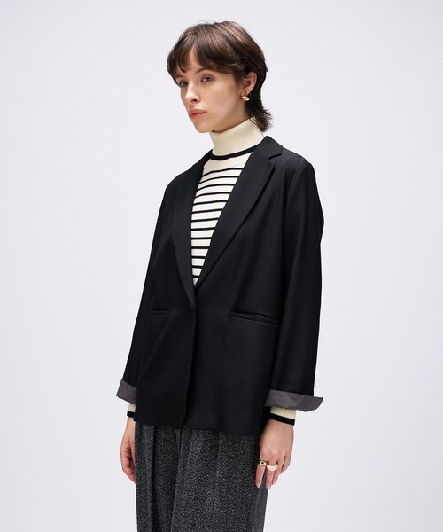 cloenc（クロエンス）の「【セットアップ／手洗い可】ポイントカラーテーラードジャケット（テーラードジャケット・レディース・ブラック/カーキ/ダークブラウン・01/02/03）」の14枚目の写真