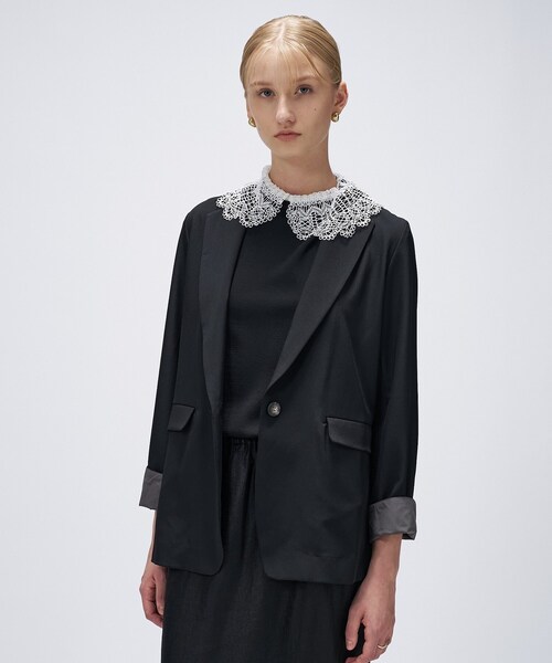 cloenc（クロエンス）の「【セットアップ／手洗い可】ポイントカラーテーラードジャケット（テーラードジャケット・レディース・ブラック/カーキ/ダークブラウン・01/02/03）」の18枚目の写真