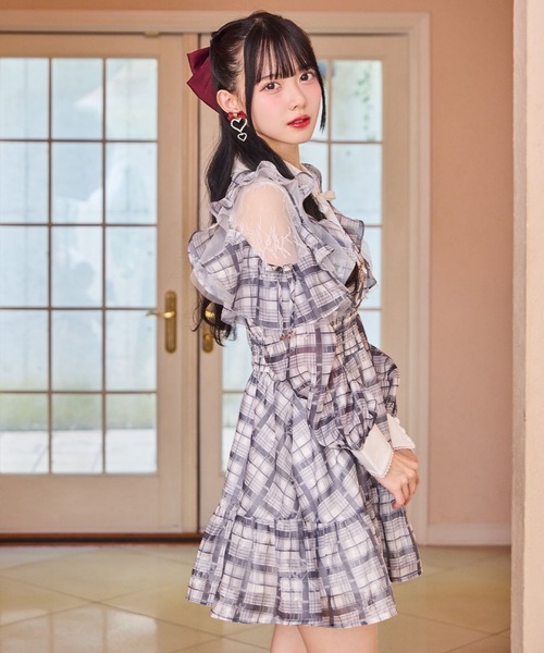 ROJITA（ロジータ）の「花柄チェックミニワンピース（ワンピース・レディース・ピンク/グレー/ブラック/アイボリー・FREE）」の5枚目の写真