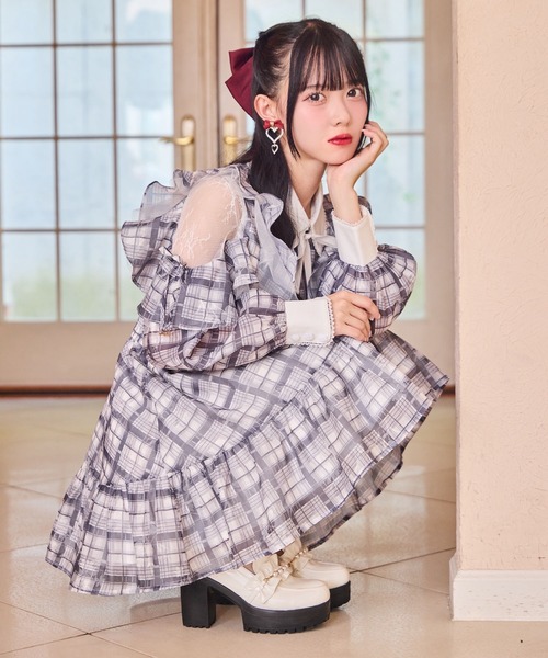 ROJITA（ロジータ）の「花柄チェックミニワンピース（ワンピース・レディース・ピンク/グレー/ブラック/アイボリー・FREE）」の6枚目の写真