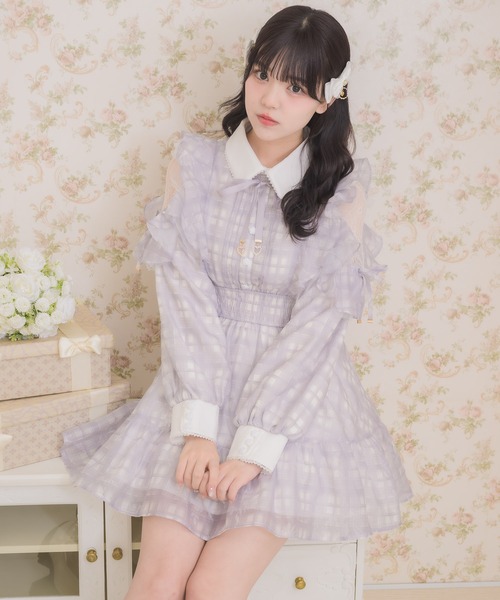 ROJITA（ロジータ）の「花柄チェックミニワンピース（ワンピース・レディース・ピンク/グレー/ブラック/アイボリー・FREE）」の7枚目の写真