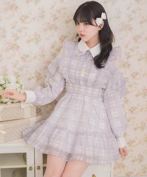 ROJITA（ロジータ）の「花柄チェックミニワンピース（ワンピース・レディース・ピンク/グレー/ブラック/アイボリー・FREE）」の9枚目の写真