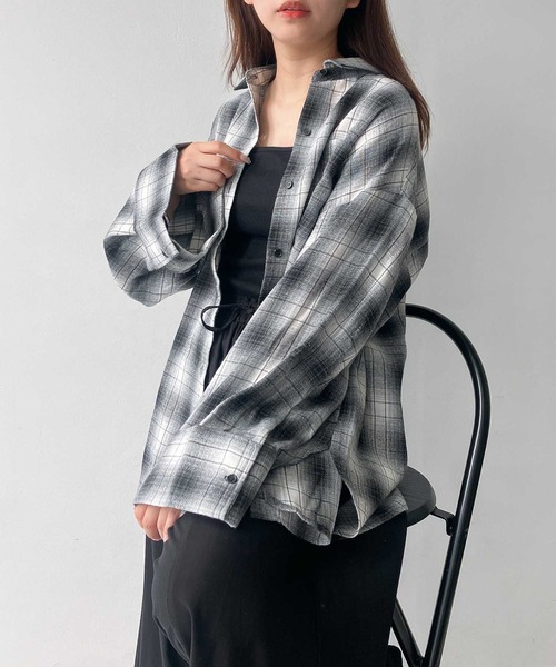 AS KNOW AS plus（アズノゥアズプラス）の「♪ポケット付き ワイドスリーブチェックシャツ（シャツ/ブラウス・レディース・ブラウン系/グレー系/ブラック系・FREE）」の6枚目の写真
