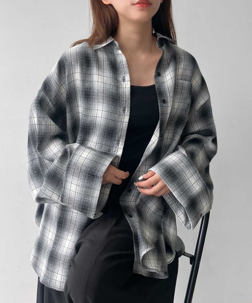 AS KNOW AS plus（アズノゥアズプラス）の「♪ポケット付き ワイドスリーブチェックシャツ（シャツ/ブラウス・レディース・ブラウン系/グレー系/ブラック系・FREE）」の7枚目の写真