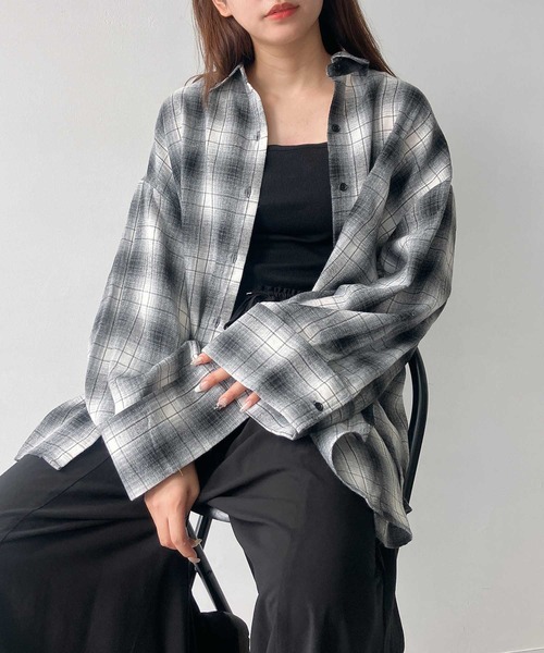 AS KNOW AS plus（アズノゥアズプラス）の「♪ポケット付き ワイドスリーブチェックシャツ（シャツ/ブラウス・レディース・ブラウン系/グレー系/ブラック系・FREE）」の4枚目の写真