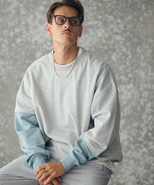 THEOREM（セオレム）の「msw1783- One Point Embroidered Laidback Switching Sweatshirt スウェット(TRM25-T043A)（スウェット・メンズ・グレー系その他/ブラック×グリーン/グレー×サックスブルー/ブラック×ベージュ・M/L/XL）」の5枚目の写真