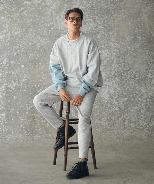 THEOREM（セオレム）の「msw1783- One Point Embroidered Laidback Switching Sweatshirt スウェット(TRM25-T043A)（スウェット・メンズ・グレー系その他/ブラック×グリーン/グレー×サックスブルー/ブラック×ベージュ・M/L/XL）」の7枚目の写真