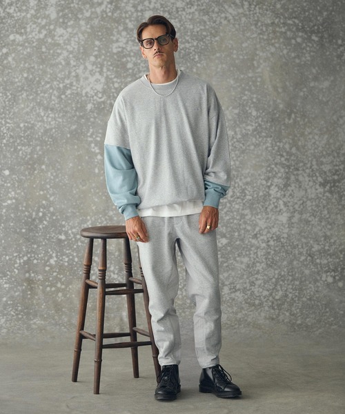THEOREM（セオレム）の「msw1783- One Point Embroidered Laidback Switching Sweatshirt スウェット(TRM25-T043A)（スウェット・メンズ・グレー系その他/ブラック×グリーン/グレー×サックスブルー/ブラック×ベージュ・M/L/XL）」の8枚目の写真