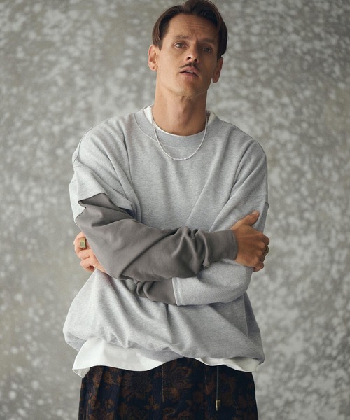 THEOREM（セオレム）の「msw1783- One Point Embroidered Laidback Switching Sweatshirt スウェット(TRM25-T043A)（スウェット・メンズ・グレー系その他/ブラック×グリーン/グレー×サックスブルー/ブラック×ベージュ・M/L/XL）」の9枚目の写真