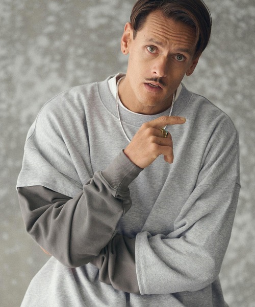 THEOREM（セオレム）の「msw1783- One Point Embroidered Laidback Switching Sweatshirt スウェット(TRM25-T043A)（スウェット・メンズ・グレー系その他/ブラック×グリーン/グレー×サックスブルー/ブラック×ベージュ・M/L/XL）」の10枚目の写真