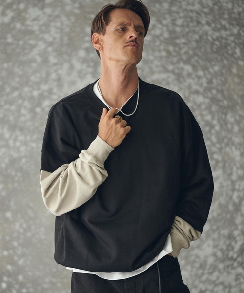 THEOREM（セオレム）の「msw1783- One Point Embroidered Laidback Switching Sweatshirt スウェット(TRM25-T043A)（スウェット・メンズ・グレー系その他/ブラック×グリーン/グレー×サックスブルー/ブラック×ベージュ・M/L/XL）」の14枚目の写真