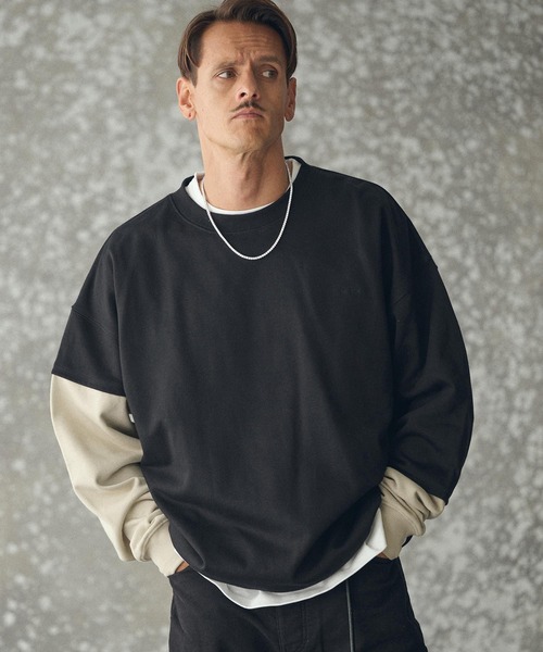 THEOREM（セオレム）の「msw1783- One Point Embroidered Laidback Switching Sweatshirt スウェット(TRM25-T043A)（スウェット・メンズ・グレー系その他/ブラック×グリーン/グレー×サックスブルー/ブラック×ベージュ・M/L/XL）」の15枚目の写真