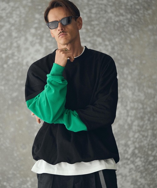 THEOREM（セオレム）の「msw1783- One Point Embroidered Laidback Switching Sweatshirt スウェット(TRM25-T043A)（スウェット・メンズ・グレー系その他/ブラック×グリーン/グレー×サックスブルー/ブラック×ベージュ・M/L/XL）」の18枚目の写真