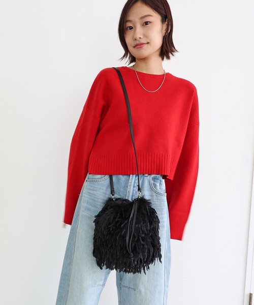 T・S・L（ティーエスエル）の「フェザーファー2way巾着ショルダーバッグ（ショルダーバッグ・レディース・アイボリー/ブラック/チャコール・FREE）」の9枚目の写真