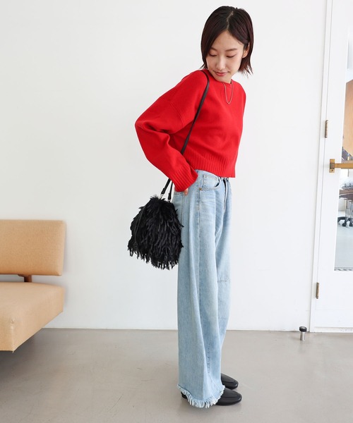 T・S・L（ティーエスエル）の「フェザーファー2way巾着ショルダーバッグ（ショルダーバッグ・レディース・アイボリー/ブラック/チャコール・FREE）」の10枚目の写真