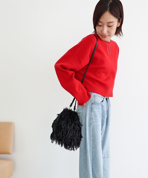 T・S・L（ティーエスエル）の「フェザーファー2way巾着ショルダーバッグ（ショルダーバッグ・レディース・アイボリー/ブラック/チャコール・FREE）」の8枚目の写真