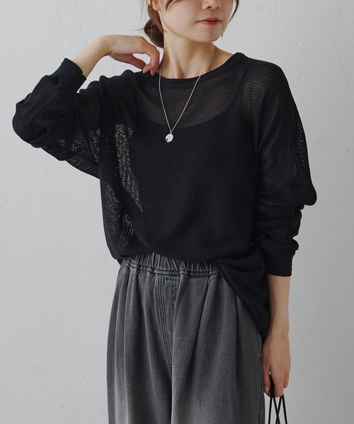 PUAL CE CIN(ピュアルセシン)の「ラッセルメッシュカットソー(Tシャツ/カットソー・レディース・ナチュラル/ブラック・FREE)」の2枚目の写真