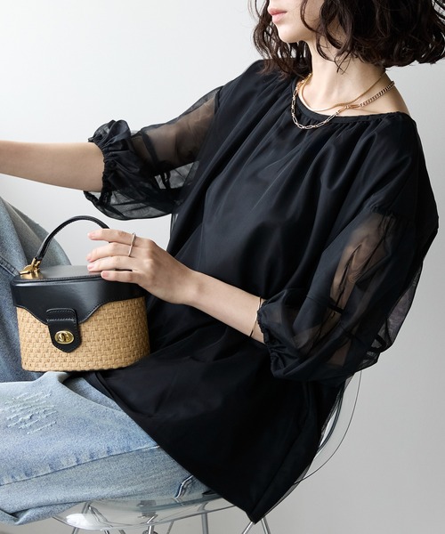 each(イーチ)の「チュールレイヤード5分袖プルオーバー(Tシャツ/カットソー・レディース・グレー/ブラック/ホワイト・FREE)」の3枚目の写真