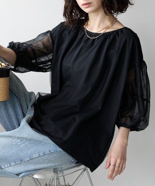 each(イーチ)の「チュールレイヤード5分袖プルオーバー(Tシャツ/カットソー・レディース・グレー/ブラック/ホワイト・FREE)」の5枚目の写真