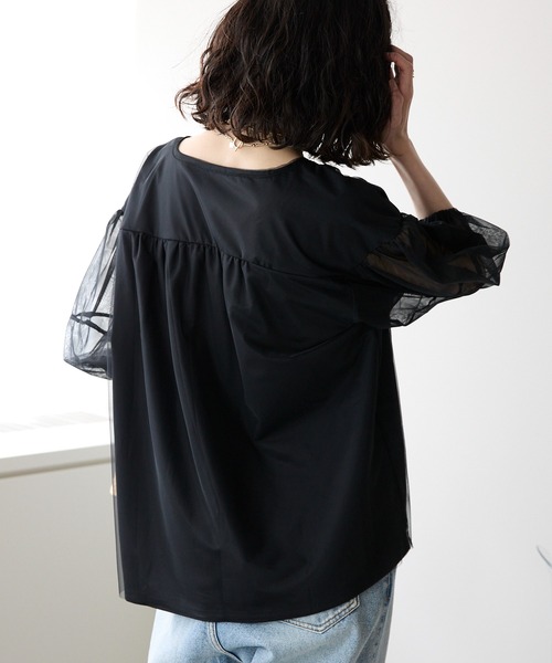 each(イーチ)の「チュールレイヤード5分袖プルオーバー(Tシャツ/カットソー・レディース・グレー/ブラック/ホワイト・FREE)」の6枚目の写真