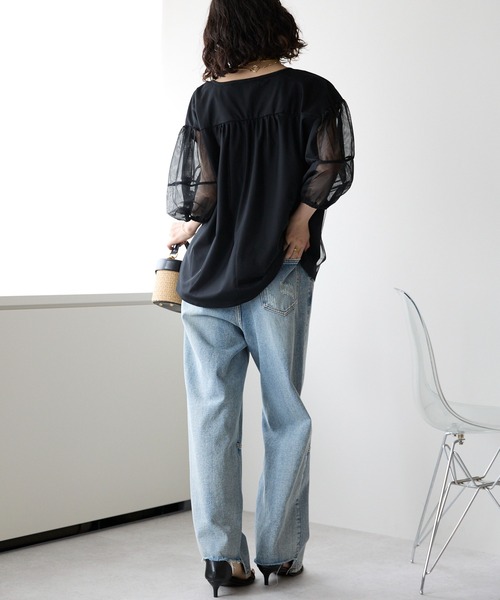 each(イーチ)の「チュールレイヤード5分袖プルオーバー(Tシャツ/カットソー・レディース・グレー/ブラック/ホワイト・FREE)」の9枚目の写真