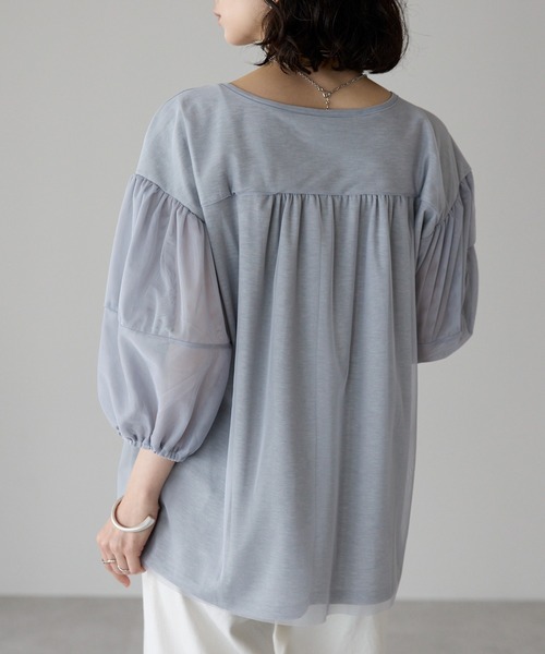 each(イーチ)の「チュールレイヤード5分袖プルオーバー(Tシャツ/カットソー・レディース・グレー/ブラック/ホワイト・FREE)」の14枚目の写真