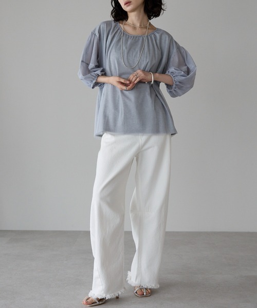 each(イーチ)の「チュールレイヤード5分袖プルオーバー(Tシャツ/カットソー・レディース・グレー/ブラック/ホワイト・FREE)」の15枚目の写真