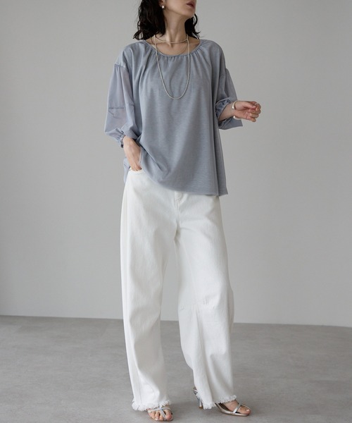 each(イーチ)の「チュールレイヤード5分袖プルオーバー(Tシャツ/カットソー・レディース・グレー/ブラック/ホワイト・FREE)」の16枚目の写真