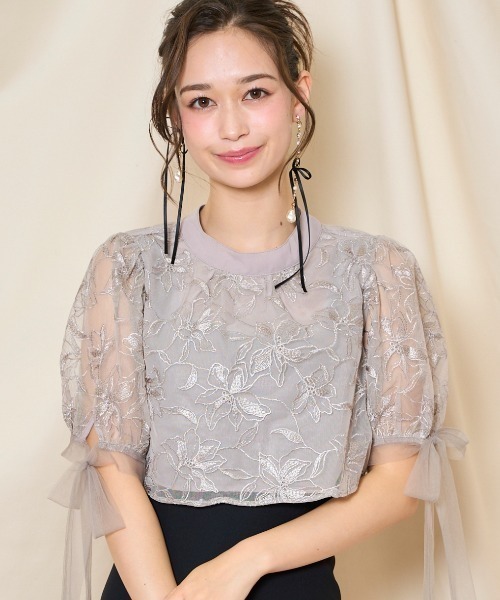 WILLSELECTION(ウィルセレクション)の「リボンスリーブブラウス(シャツ/ブラウス・レディース・ライトグレー/アイボリー/ブラック・FREE)」の3枚目の写真